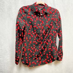 J. Crew Womens Cherry Print Button Down Shirt Size 00